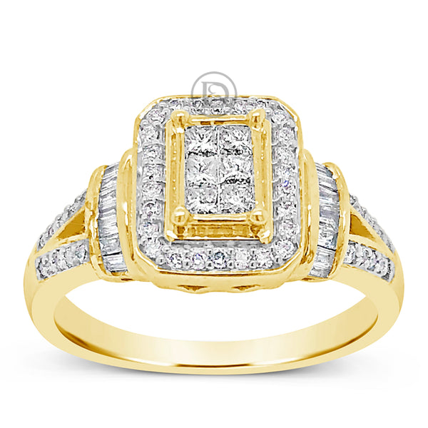 Diamond Engagement Ring .50 CTW Princess & Round Cut w/ Baguettes 10K White Gold