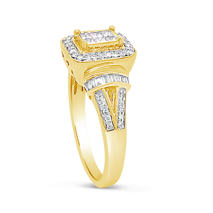 Diamond Engagement Ring .50 CTW Princess & Round Cut w/ Baguettes 10K White Gold
