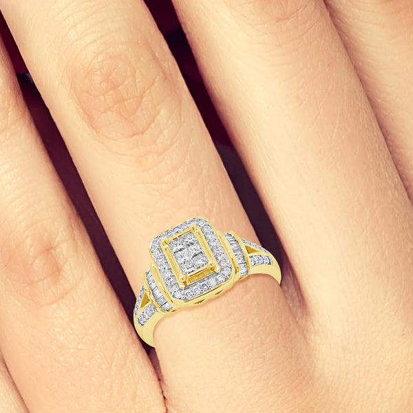 Diamond Engagement Ring .50 CTW Princess & Round Cut w/ Baguettes 10K White Gold
