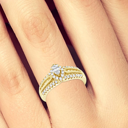 Diamond Halo Engagement Ring .75 CTW Marquise w/ Round and Baguette Cut 14K Yellow Gold