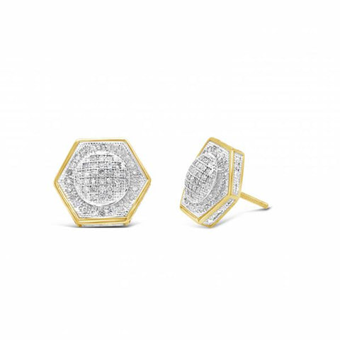 10K Yellow Gold .33ct Diamond 3D Hexagon Earrings