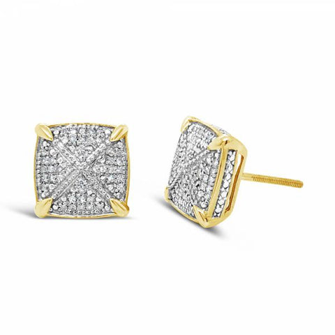 10K Yellow Gold .25ct Diamond 3D Square Earrings