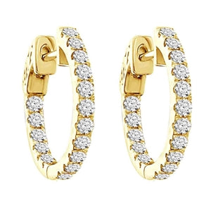 LADIES HOOPS 1CT ROUND DIAMOND 10K YELLOW GOLD