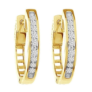 LADIES HOOPS 1/4 CT ROUND DIAMOND 10K YELLOW GOLD