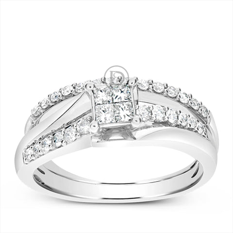 Diamond Engagement Ring .50 CTW Princess w/ Round Cut 10K White Gold
