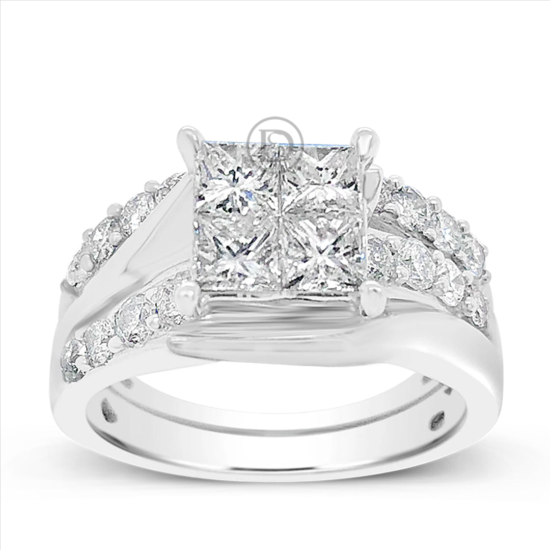 Diamond Ring 2 CTW Princess Cut w/ Round Cut 14K White Gold