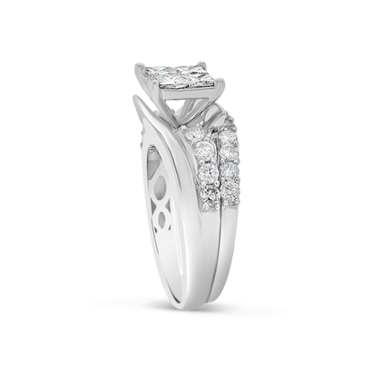 Diamond Ring 2 CTW Princess Cut w/ Round Cut 14K White Gold