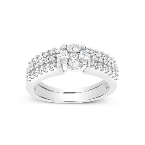 Diamond Engagement Ring .80 CTW Princess w/ Round Cut 14K White Gold