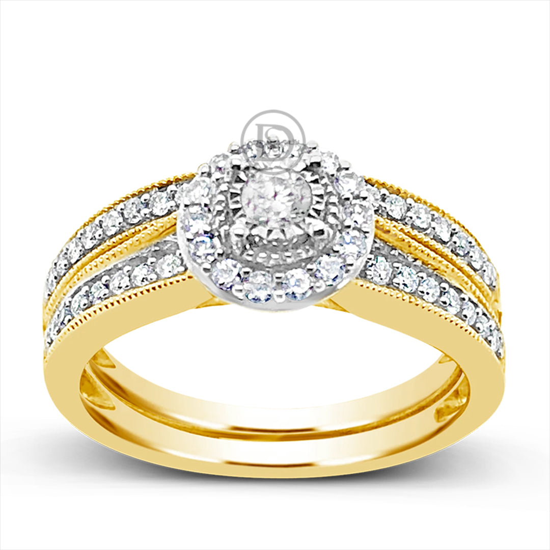 Diamond Halo Engagement Ring .50 CTW  Round Cut 14K Yellow Gold