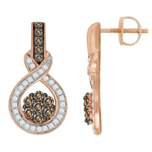 LADIES EARRINGS 1/2 CT ROUND CHOC DIAMOND 10KT ROSE GOLD