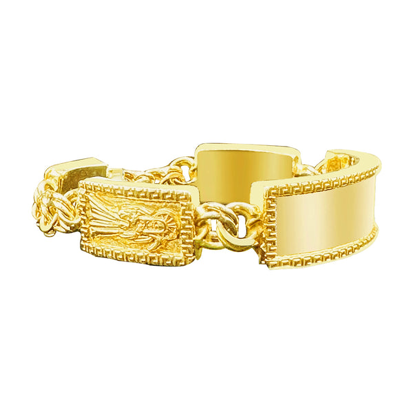 10K yellow gold chino link ID bracelet with Santa Muerte