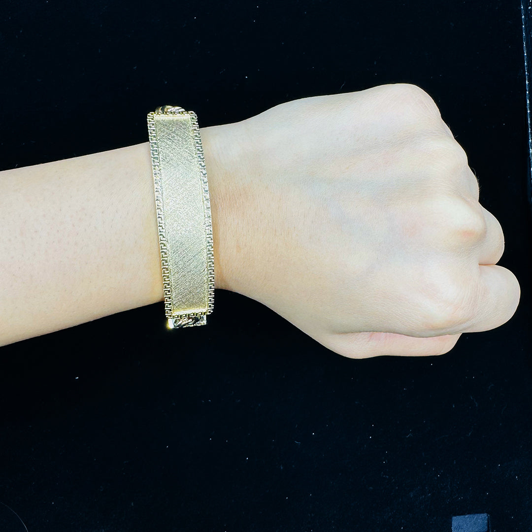 10K yellow gold chino link ID bracelet with Santa Muerte