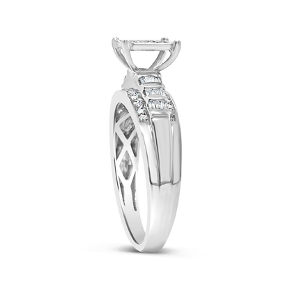 Diamond Engagement Ring .50 CTW Princess & Round Cut w/ Baguettes 14K White Gold