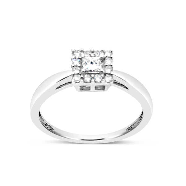 Diamond Halo Engagement Ring .25 CTW Princess w/ Round Cut 10K White Gold
