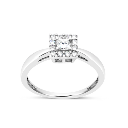Diamond Halo Engagement Ring .25 CTW Princess w/ Round Cut 10K White Gold