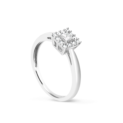 Diamond Halo Engagement Ring .25 CTW Princess w/ Round Cut 10K White Gold