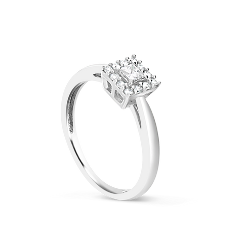 Diamond Halo Engagement Ring .25 CTW Princess w/ Round Cut 10K White Gold