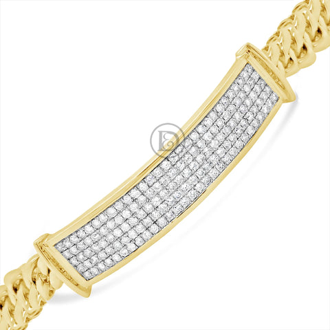 10K Solid Yellow Gold 2.80CT tw Round Cut Cuban Link Diamond ID Bracelet