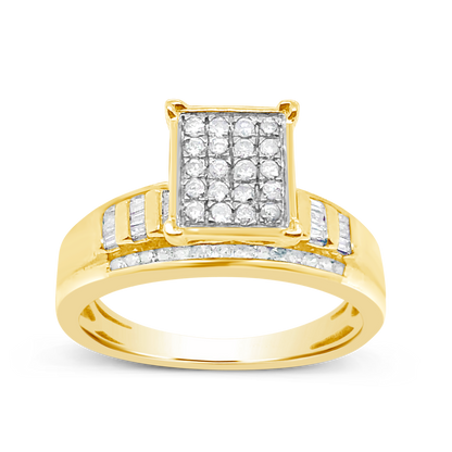 Diamond Ring .50 CTW Round Cut w/ Baguettes 10K Yellow Gold