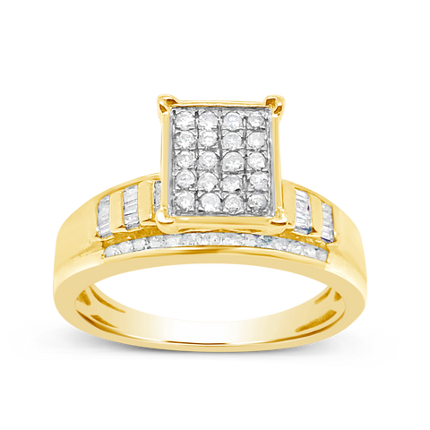 Diamond Ring .50 CTW Round Cut w/ Baguettes 10K Yellow Gold