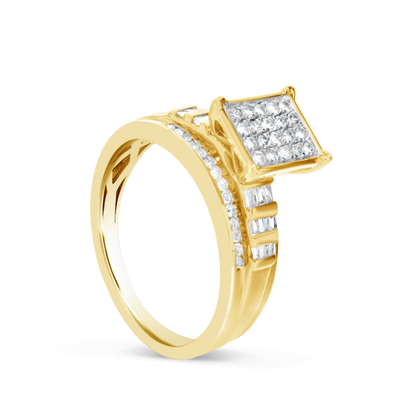 Diamond Ring .50 CTW Round Cut w/ Baguettes 10K Yellow Gold