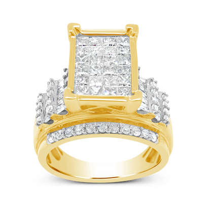 Diamond Engagement Ring 2 CTW Princess & Round Cut w/ Baguettes 10K Yellow Gold