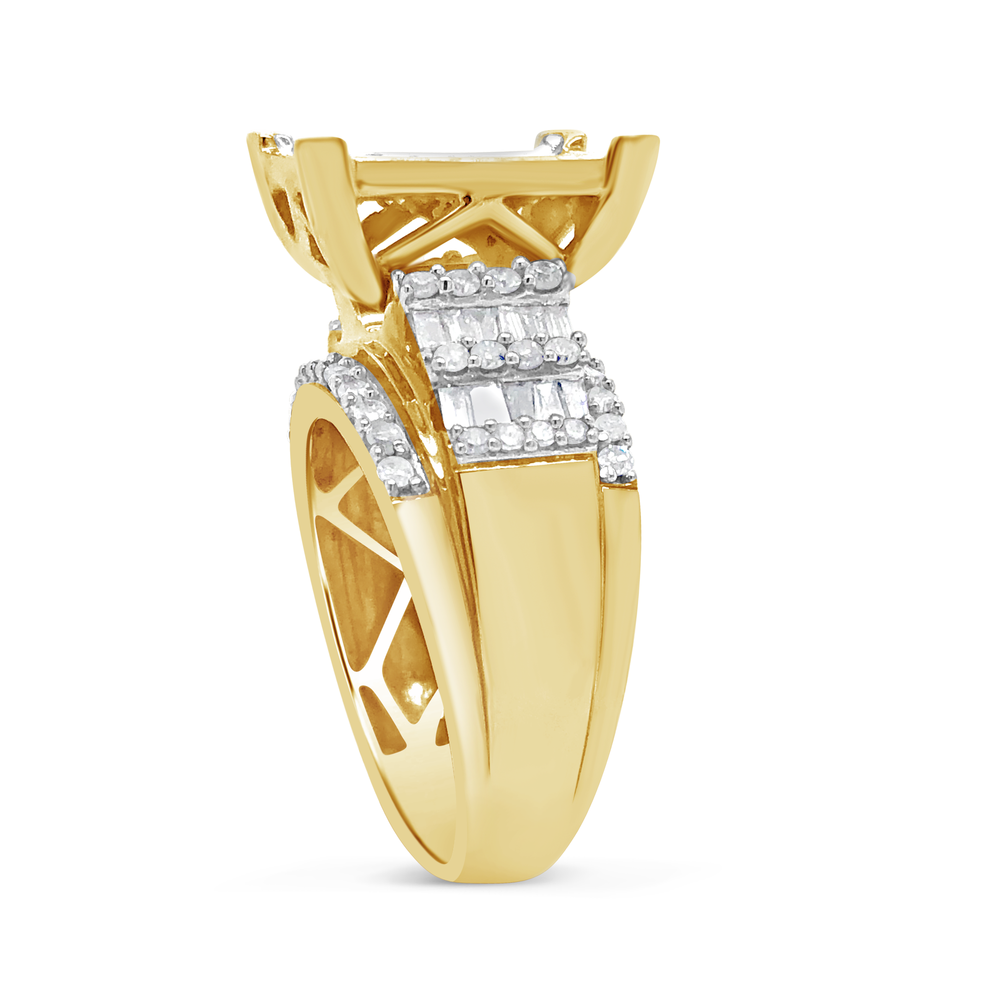 Diamond Engagement Ring 2 CTW Princess & Round Cut w/ Baguettes 10K Yellow Gold