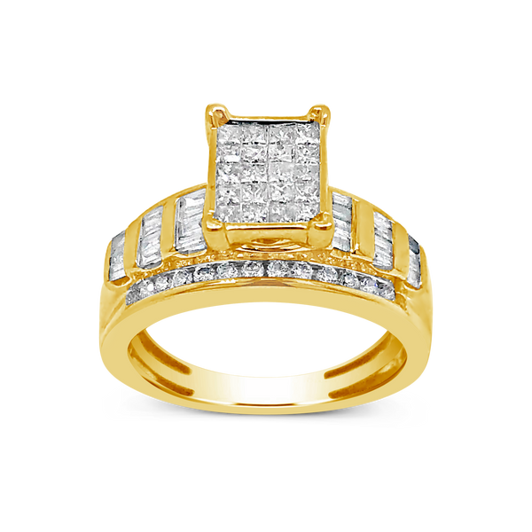 Diamond Engagement Ring 1 CTW Princess & Round Cut w/ Baguettes 10K White Gold
