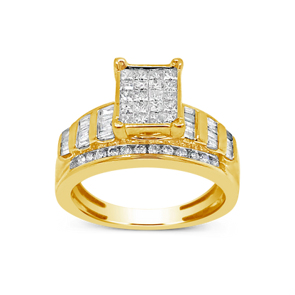 Diamond Engagement Ring 1 CTW Princess & Round Cut w/ Baguettes 10K White Gold