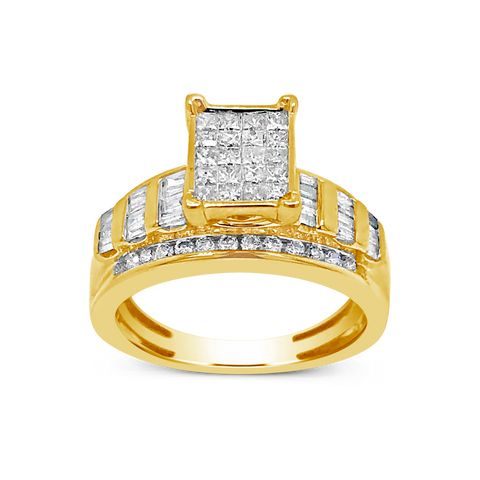 Diamond Engagement Ring 1 CTW Princess & Round Cut w/ Baguettes 10K White Gold