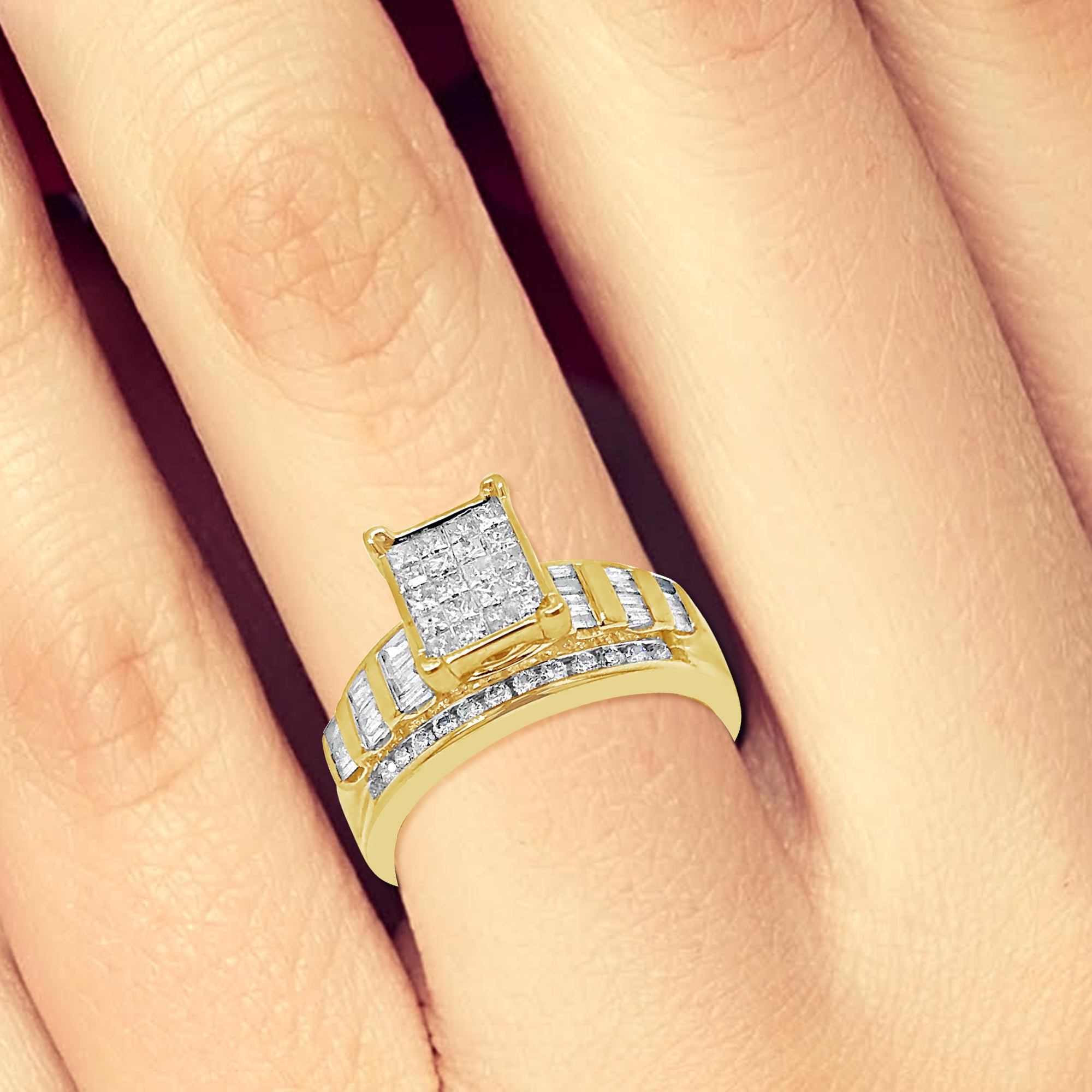 Diamond Engagement Ring 1 CTW Princess & Round Cut w/ Baguettes 10K White Gold