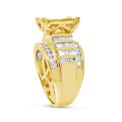 Diamond Ring 2 CTW Princess Cut w/ Baguettes & Round Cut 10K Yellow Gold