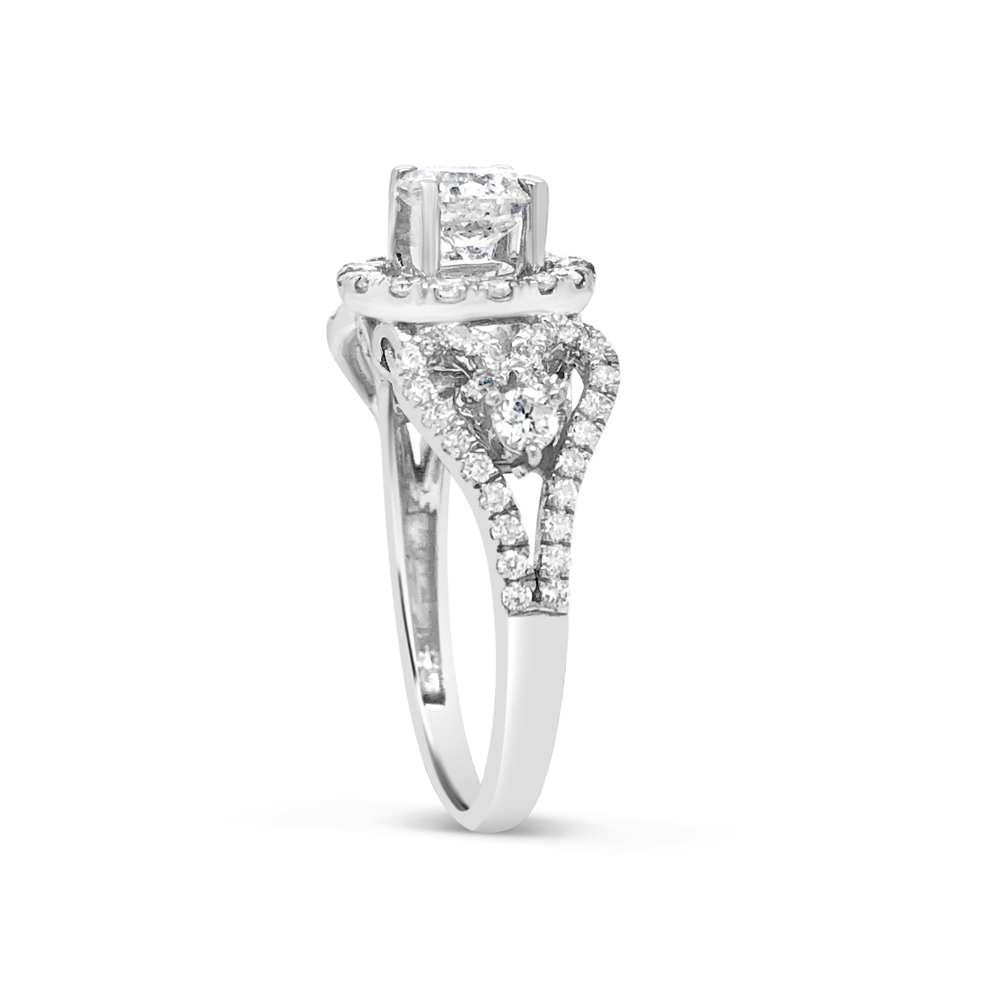 Diamond Halo Engagement Ring 1.70 CTW Round Cut 18K White Gold