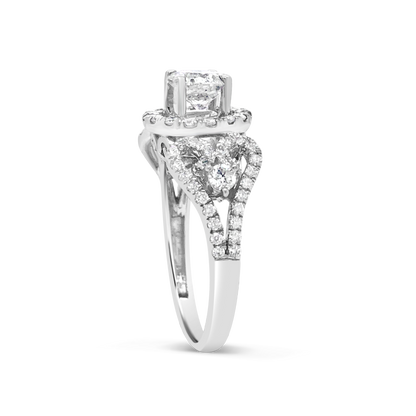 Diamond Halo Engagement Ring 1.70 CTW Round Cut 18K White Gold