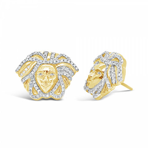 10K Yellow Gold .50ct Diamond Medusa Earrings w/ Diamonds