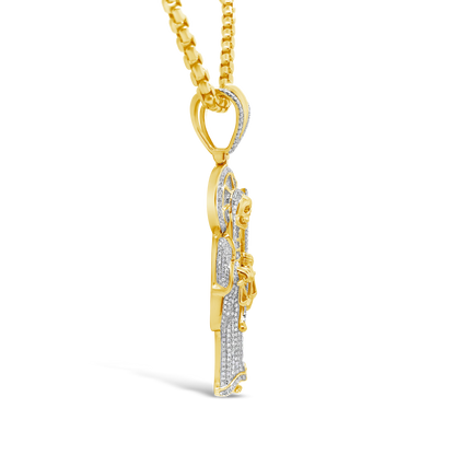 Diamond Reaper Pendant 1.50 CTW Round Cut 10K Yellow Gold
