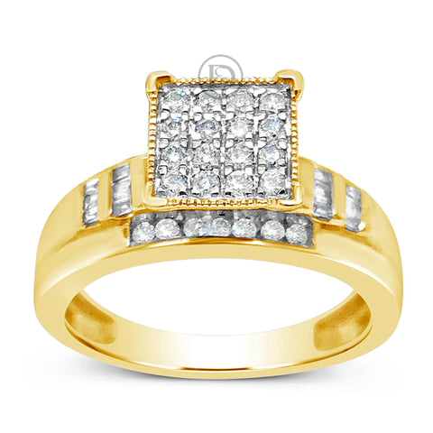 Diamond Halo Engagement Ring .50 CTW 10K Yellow Gold Bridal Set