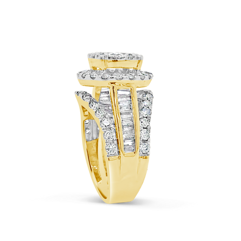 Diamond Halo Ring 1.50 CTW Round Cut 14K Yellow Gold
