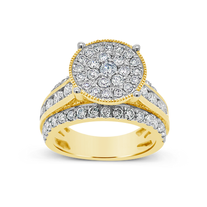 Diamond Halo Engagement Ring 2 CTW Round Cut 10K Yellow Gold