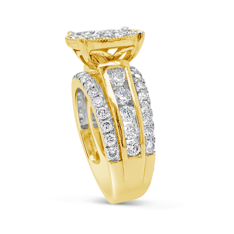 Diamond Halo Engagement Ring 2 CTW Round Cut 10K Yellow Gold