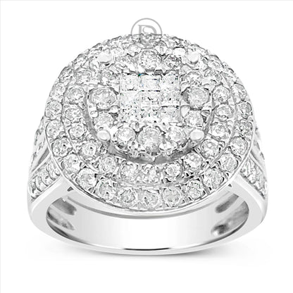 Diamond Halo Engagement Ring 2 CTW Princess w/ Round Cut 10K White Gold