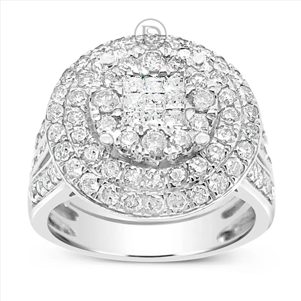 Diamond Halo Engagement Ring 2 CTW Princess w/ Round Cut 10K White Gold