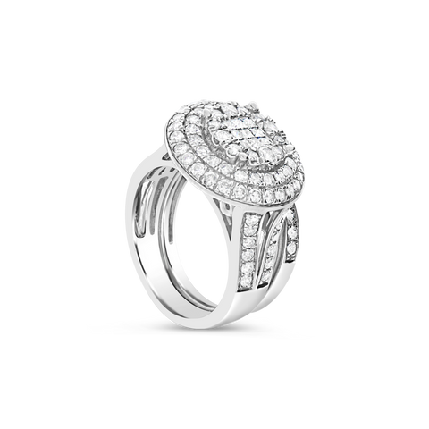 Diamond Halo Engagement Ring 2 CTW Princess w/ Round Cut 10K White Gold