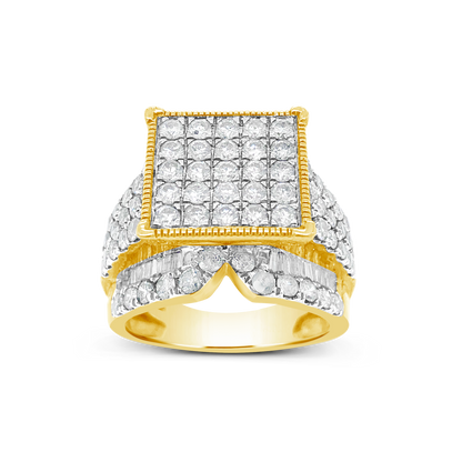 Diamond Ring 3 CTW Round Cut w/ Baguettes 10K Yellow Gold