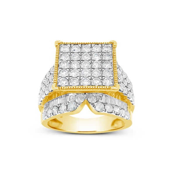 Diamond Ring 3 CTW Round Cut w/ Baguettes 10K Yellow Gold