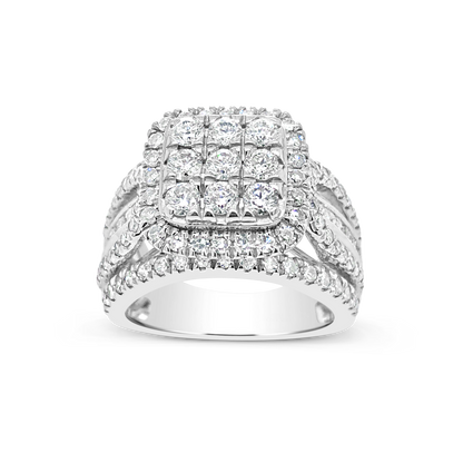 Diamond Halo Ring 2 CTW Round Cut 14K White Gold
