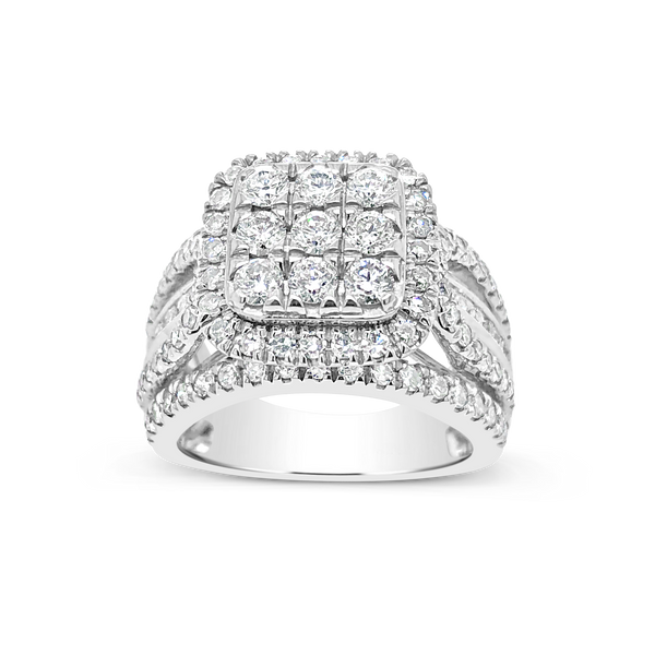 Diamond Halo Ring 2 CTW Round Cut 14K White Gold