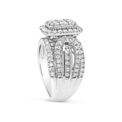 Diamond Halo Ring 2 CTW Round Cut 14K White Gold