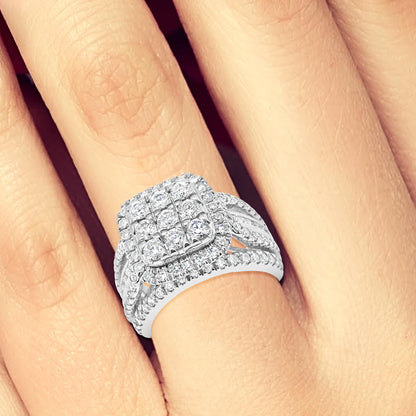 Diamond Halo Ring 2 CTW Round Cut 14K White Gold
