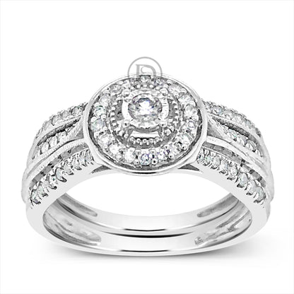 Diamond Halo Engagement Ring .50 CTW 10K White Gold Bridal Set